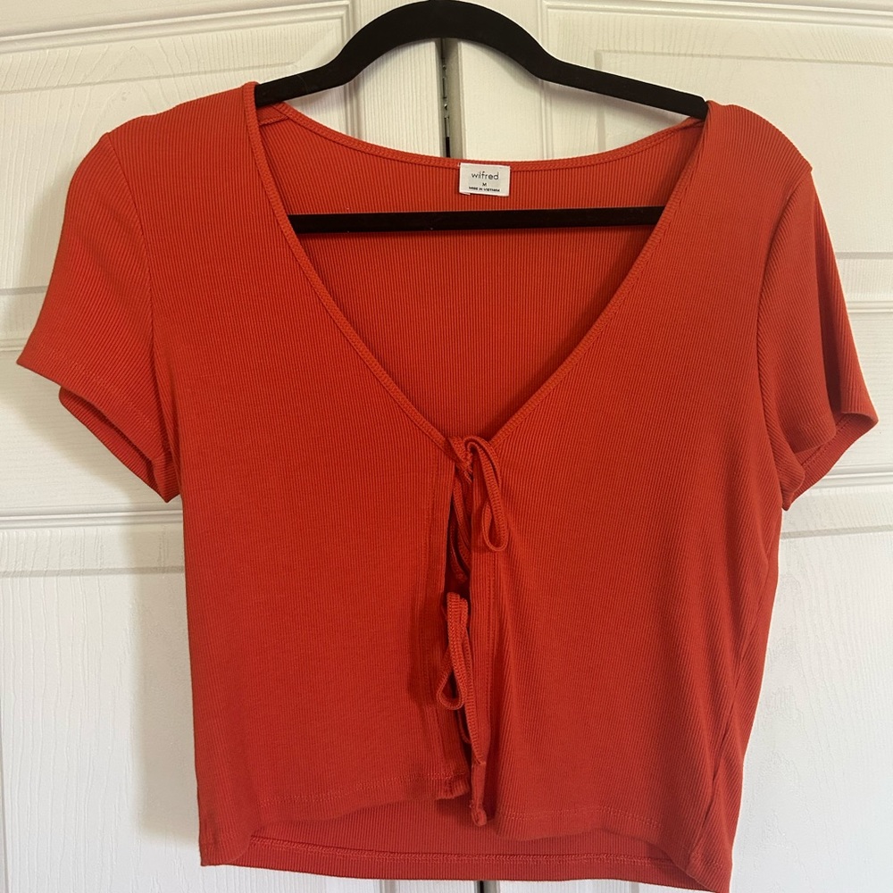 Wilfred Aritzia Orange Tie Front Top